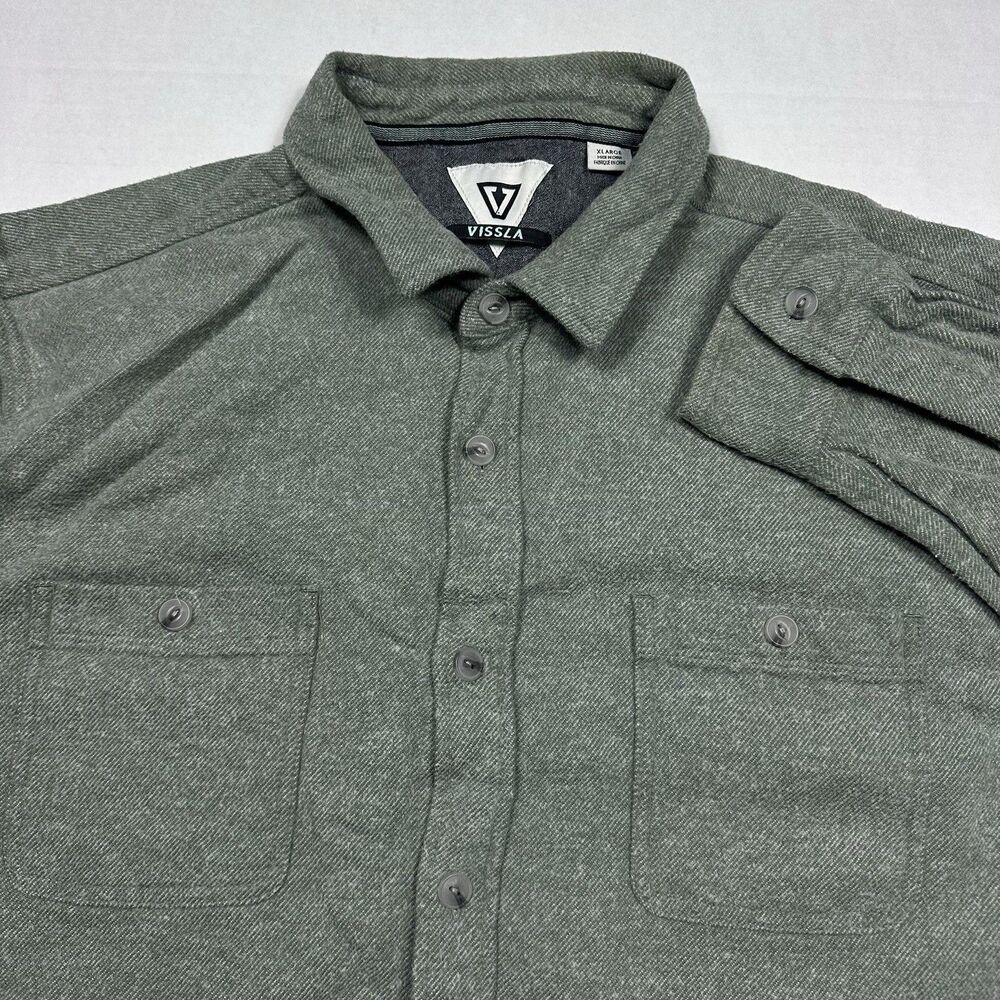 Vissla Heathered Green Flannel Shirt Long Sleeve Button Down Size XL